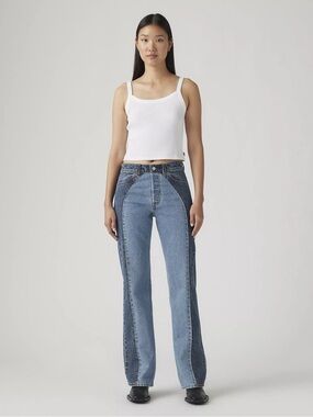 Ladies Wedgie Bootcut Size 33 Levi Strauss Western Two Tone Blue Jeans